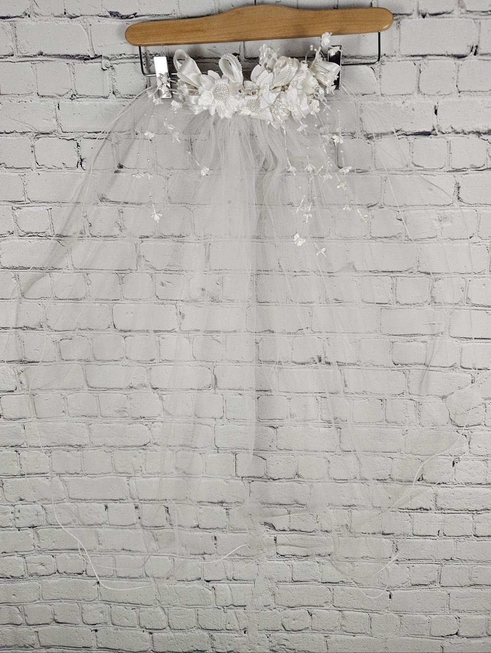 Wedding double layer floral headpiece tulle bride bridal veil